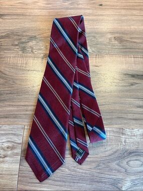 Robert Talbott Burgundy Tie with Navy and Light Blue Stripes